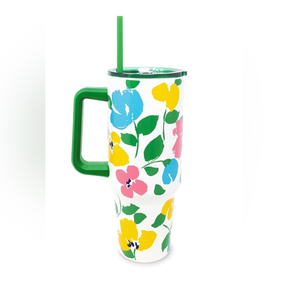 Kate Spade 40 Oz. Tumbler with Handle & Straw (Painterly Bouquet) NWT MSRP: $46 - Picture 3 of 11